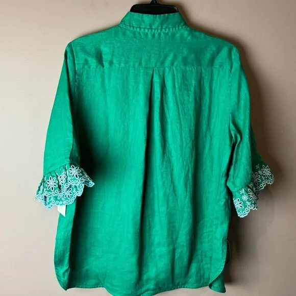 NWT Tuckernuck Hyacinth House Embroidered Linen Montauk Lounge Shirt Green - Picture 10 of 12